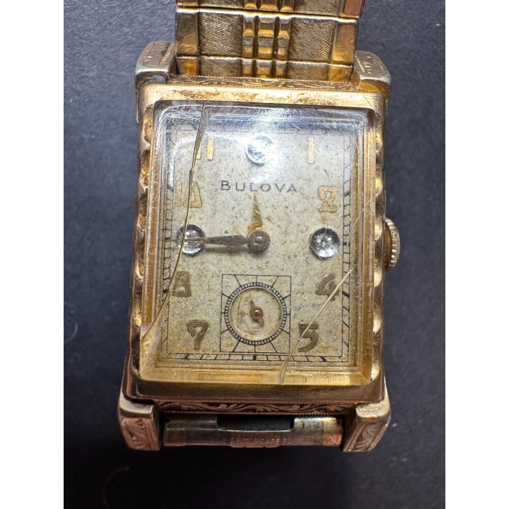 1951 Bulova Tuxedo Diamond Dial Manual Wind 10k Gold Filled Watch Stretch Band